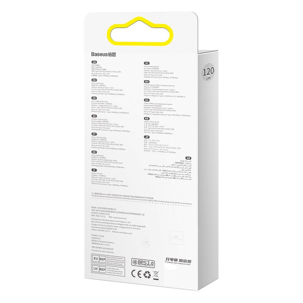 Baseus kabel 3w1 Flash II USB + USB-C - Lightning + USB-C + microUSB 1,5 m 3,5A fioletowy 100W / 7