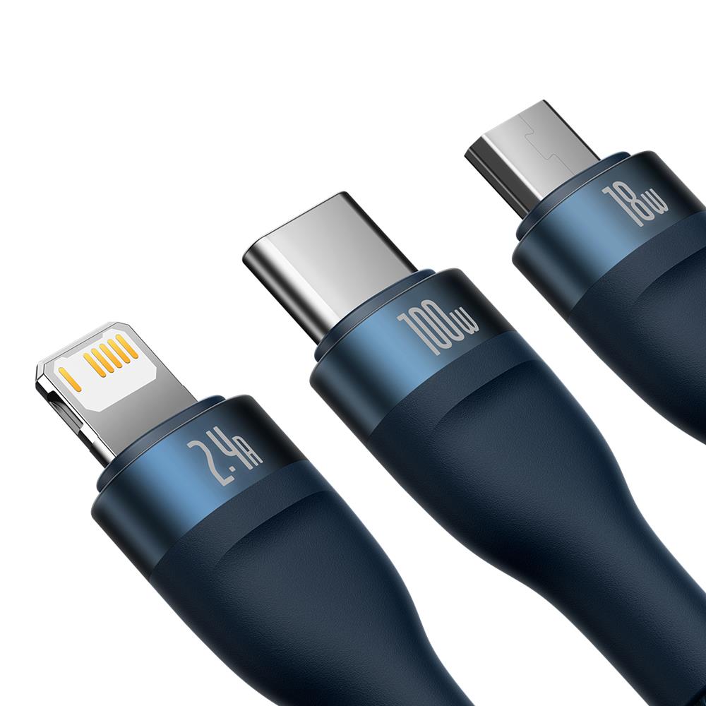 Baseus kabel 3w1 Flash II USB + USB-C - Lightning + USB-C + microUSB 1,5 m 3,5A niebieski 100W / 3