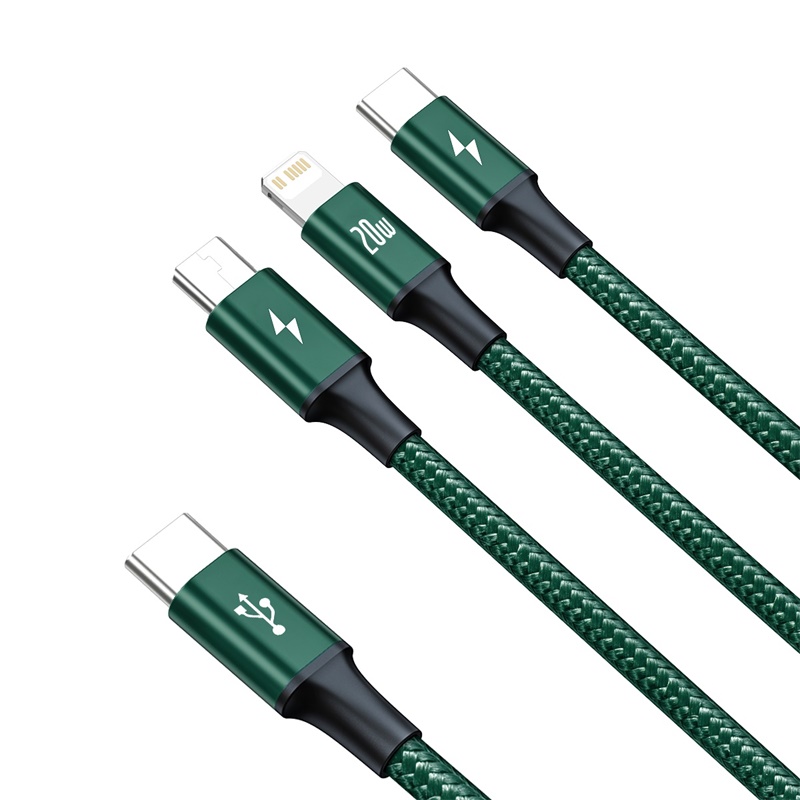 Baseus kabel 3w1 Rapid PD USB-C - micro USB + Lightning + USB-C 1,5m zielony 20W / 2
