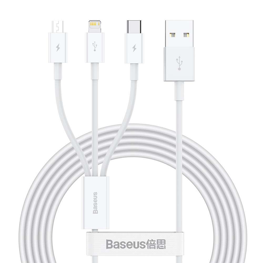 Baseus kabel 3w1 Superior USB - Lightning + USB-C + microUSB 1,5 m 3,5A bia�y