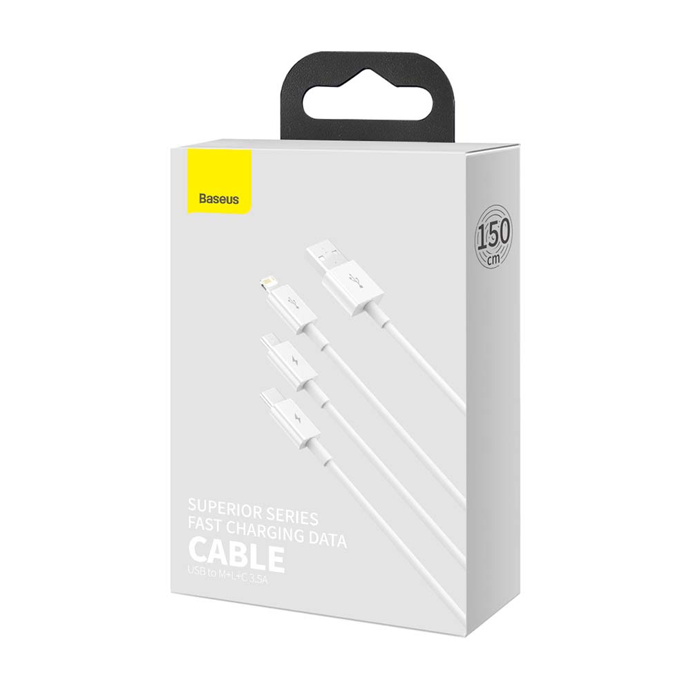 Baseus kabel 3w1 Superior USB - Lightning + USB-C + microUSB 1,5 m 3,5A biay / 6