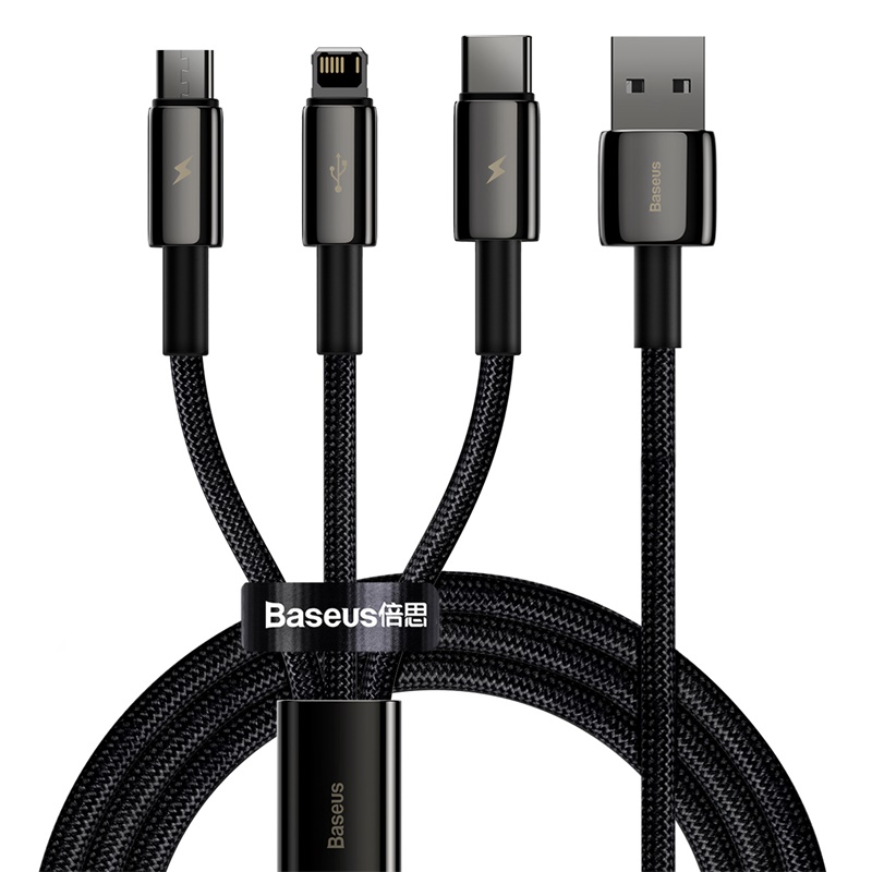 Baseus kabel 3w1 Tungsten USB - micro USB + Lightning + USB-C 1,5m 3,5A czarny