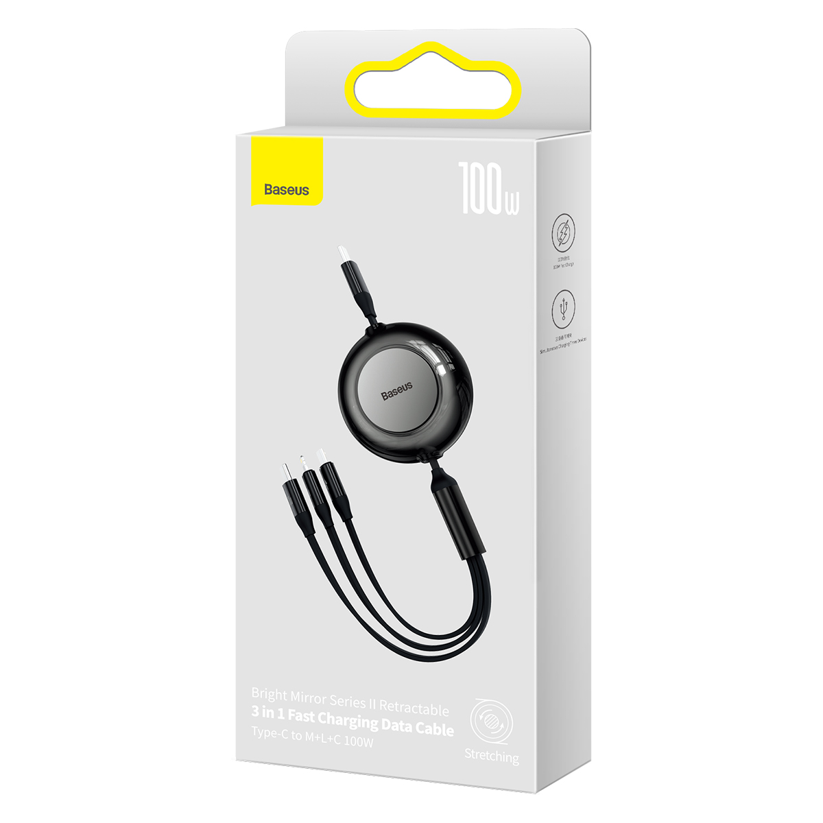 Baseus kabel Bright Mirror 2 3w1 USB - micro USB + Lightning + USB-C 1,1m 100W czarny zwijany / 7