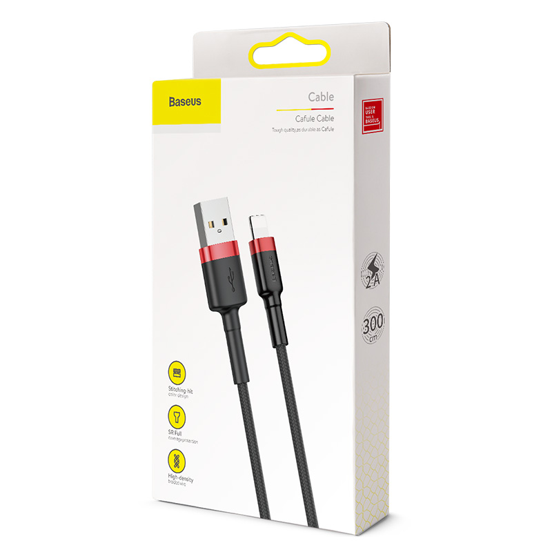 Baseus kabel Cafule USB - Lightning 3,0m 2A czerwono-czarny / 3