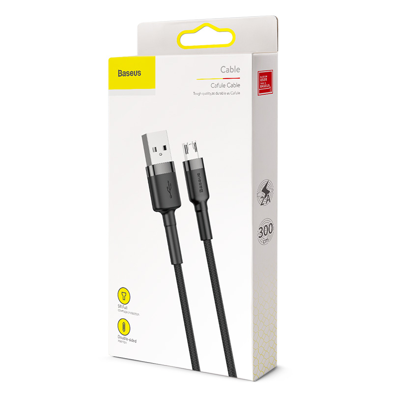 Baseus kabel Cafule USB - micro USB 3,0m 2A szaro-czarny / 3