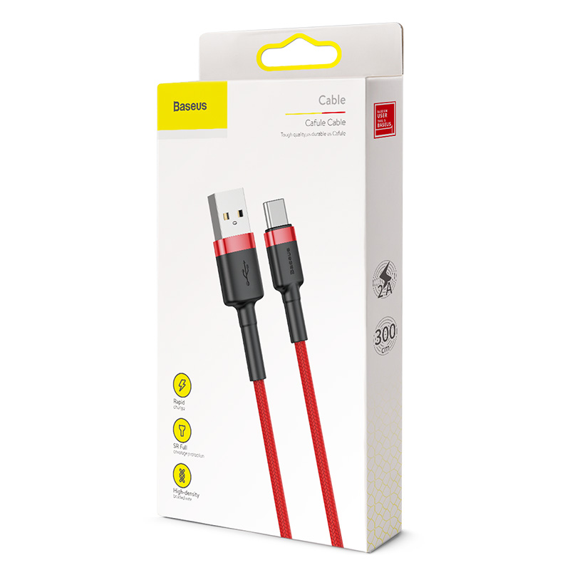 Baseus kabel Cafule USB - USB-C 3m 2A czerwony / 3