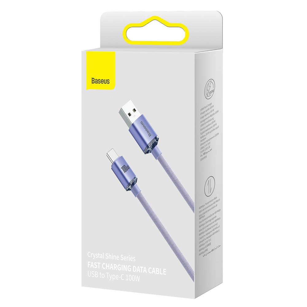 Baseus kabel Crystal Shine USB - USB-C 1,2 m 100W fioletowy / 6