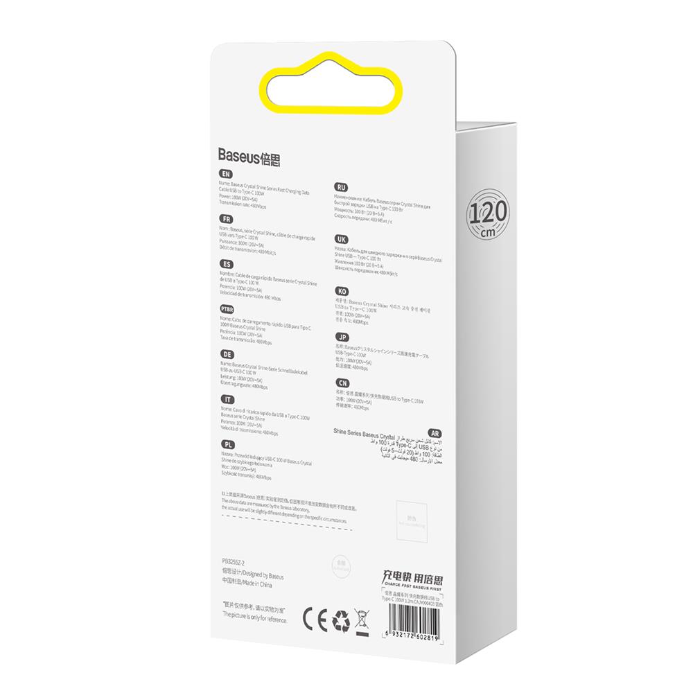 Baseus kabel Crystal Shine USB - USB-C 1,2 m 100W niebieski / 5