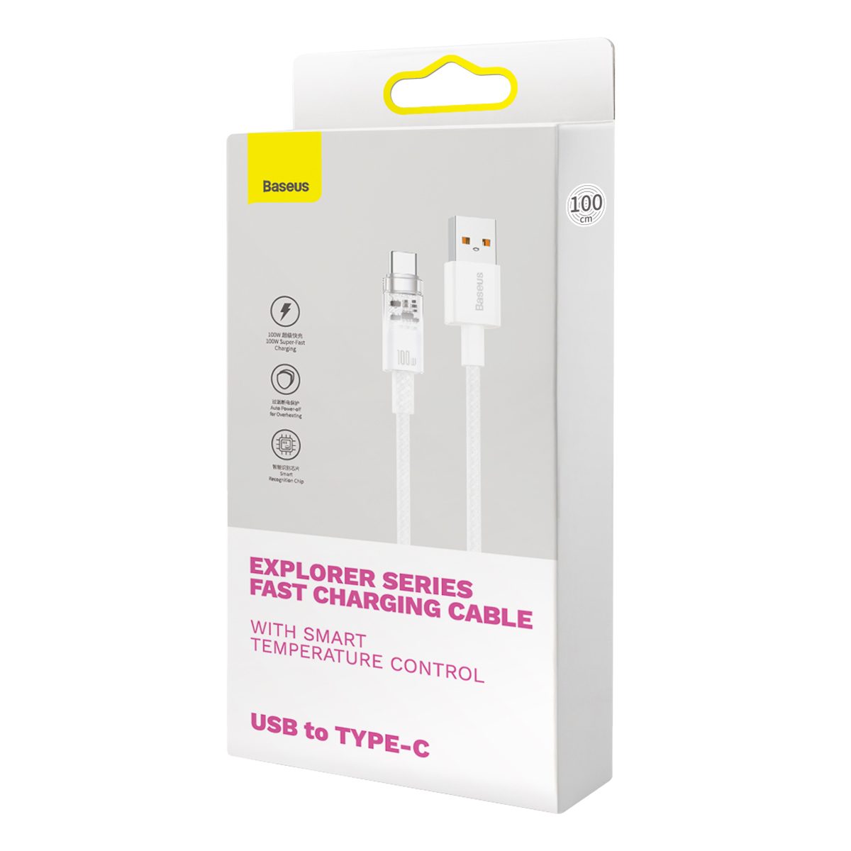 Baseus kabel Explorer USB - USB-C 1,0m bia�y z kontrol� temperatury 100W / 7