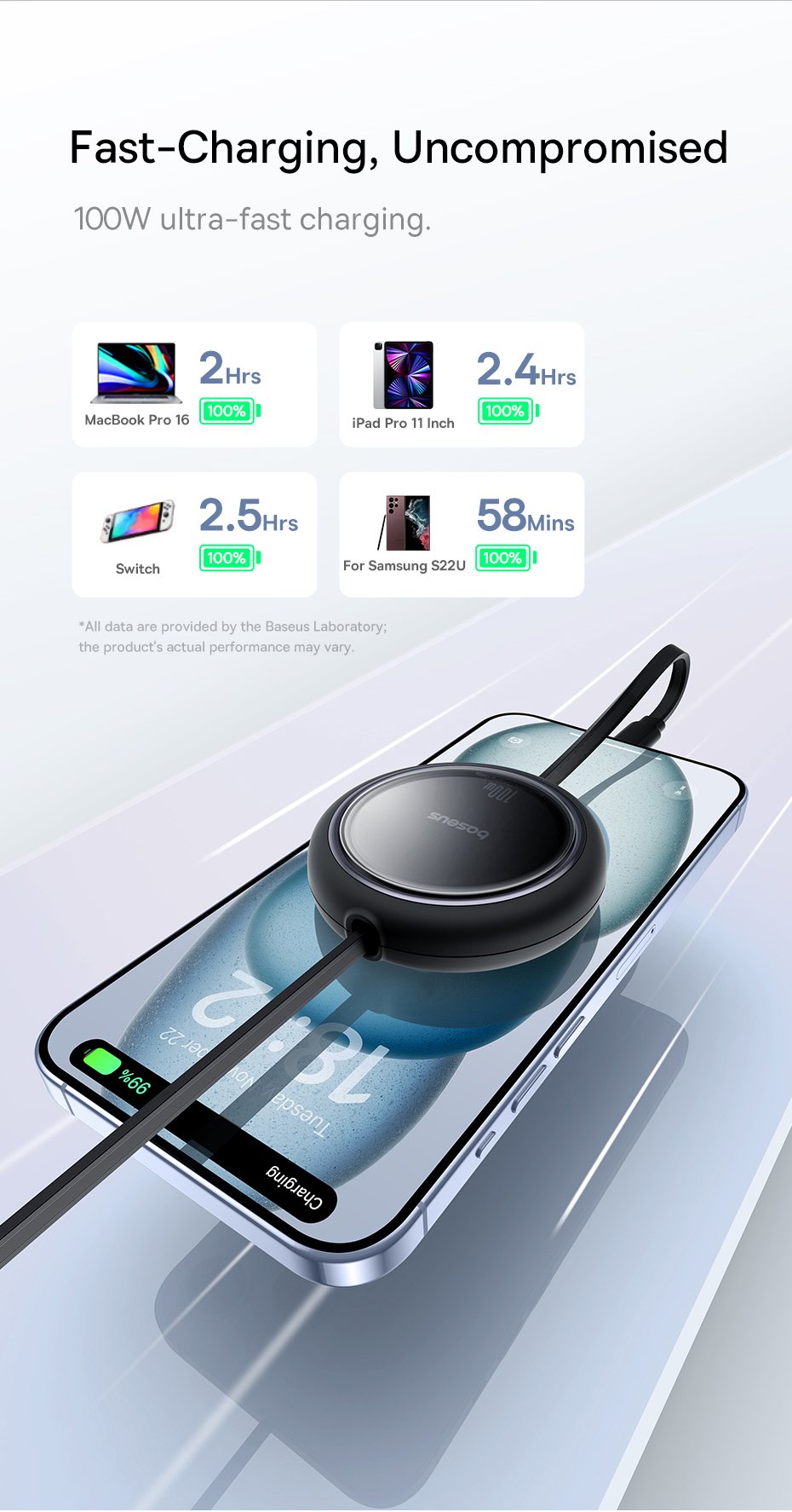 Baseus kabel Free2Draw Mini Retractable Charging Cable Type-C to Type-C 100W 1m fioletowy / 4