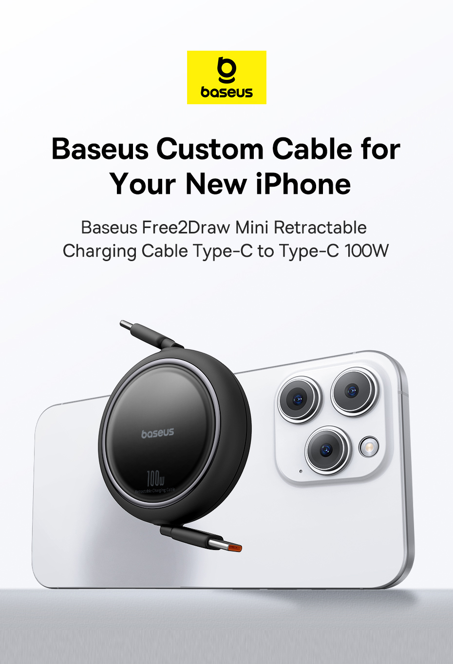 Baseus kabel Free2Draw Mini USB-C - USB-C 1,0m 100W bia�y zwijany