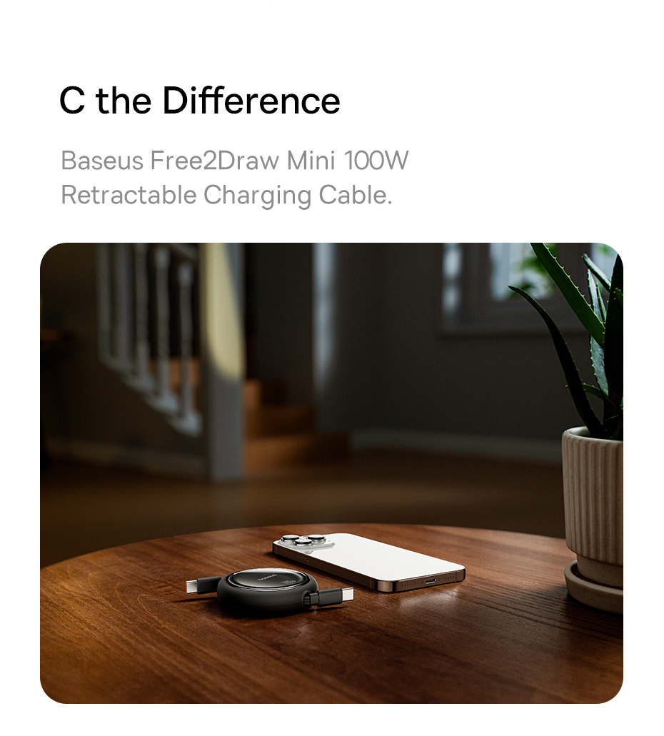 Baseus kabel Free2Draw Mini USB-C - USB-C 1,0m 100W bia�y zwijany / 2