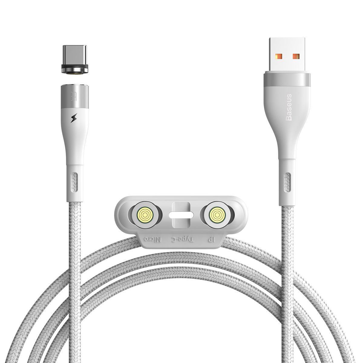 Baseus kabel magnetyczny 3w1 Zinc USB - Lightning + USB-C + microUSB 3A 1,0 m bia�y