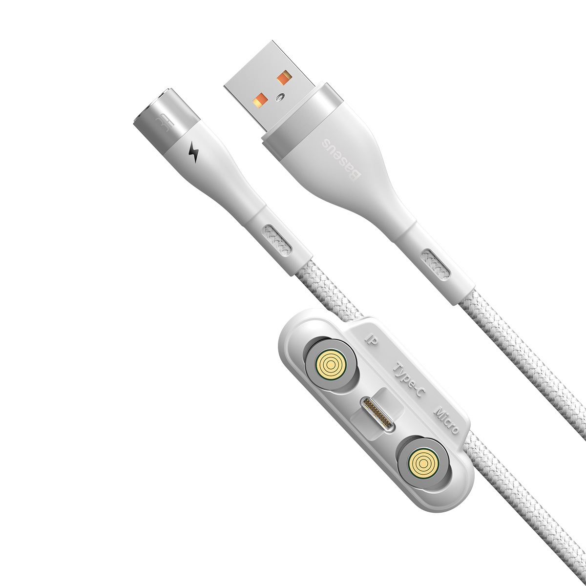 Baseus kabel magnetyczny 3w1 Zinc USB - Lightning + USB-C + microUSB 3A 1,0 m bia�y / 4