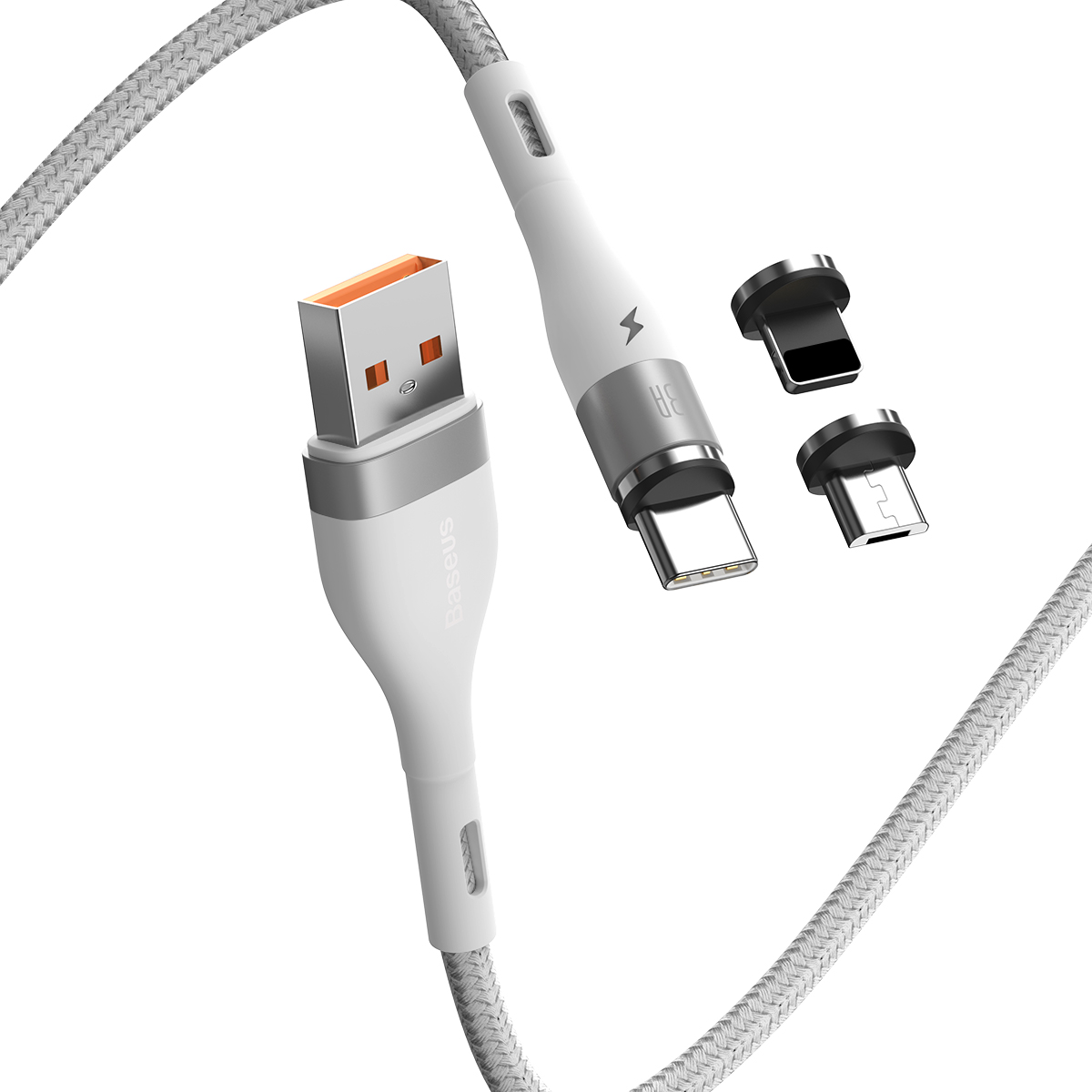 Baseus kabel magnetyczny 3w1 Zinc USB - Lightning + USB-C + microUSB 3A 1,0 m bia�y / 6