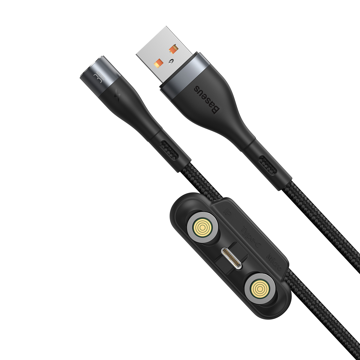 Baseus kabel magnetyczny 3w1 Zinc USB - Lightning + USB-C + microUSB 3A 1,0 m szaro-czarny / 4
