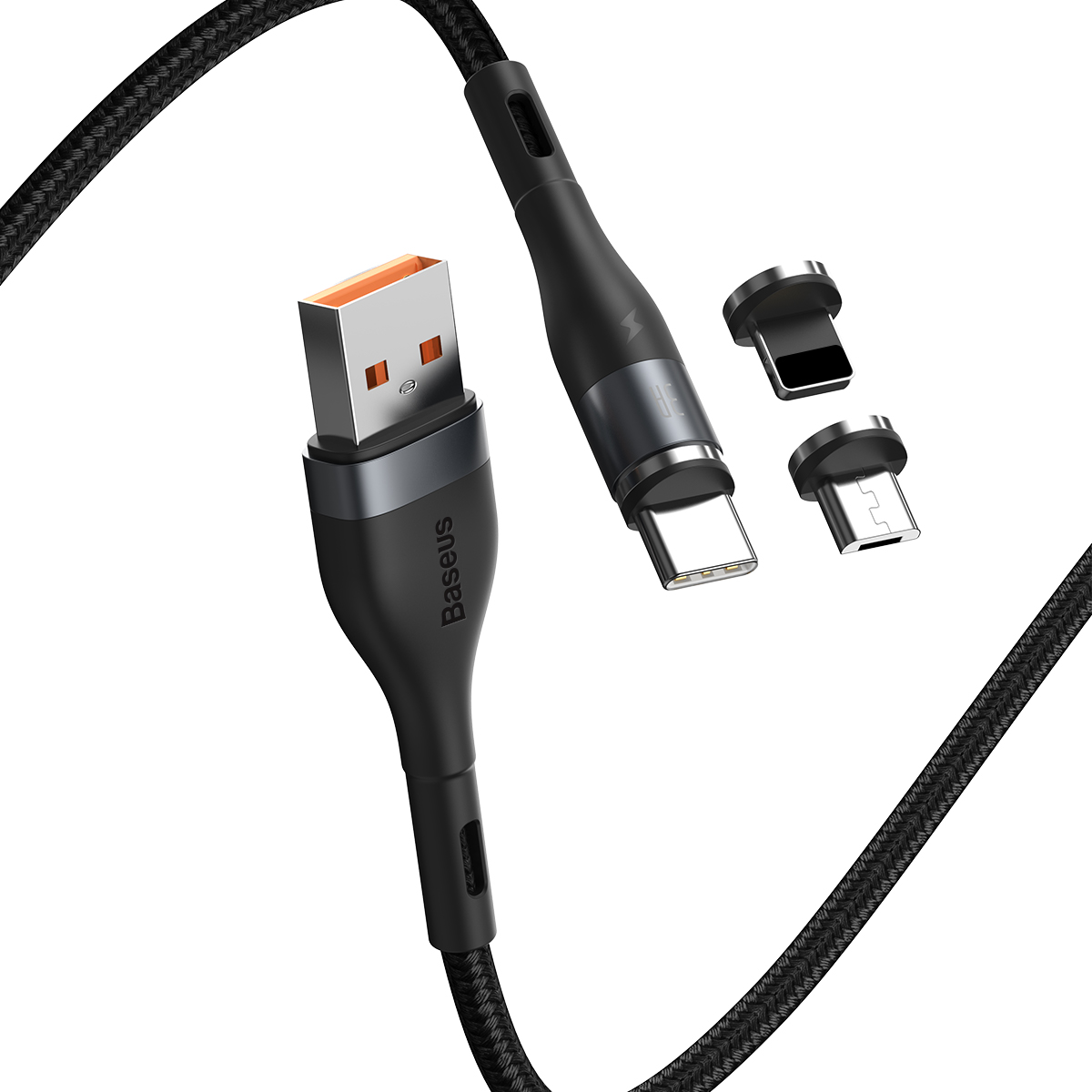 Baseus kabel magnetyczny 3w1 Zinc USB - Lightning + USB-C + microUSB 3A 1,0 m szaro-czarny / 6