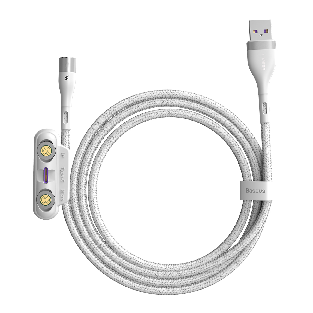 Baseus kabel magnetyczny 3w1 Zinc USB - Lightning + USB-C + microUSB 5A 1,0 m bia�y / 2