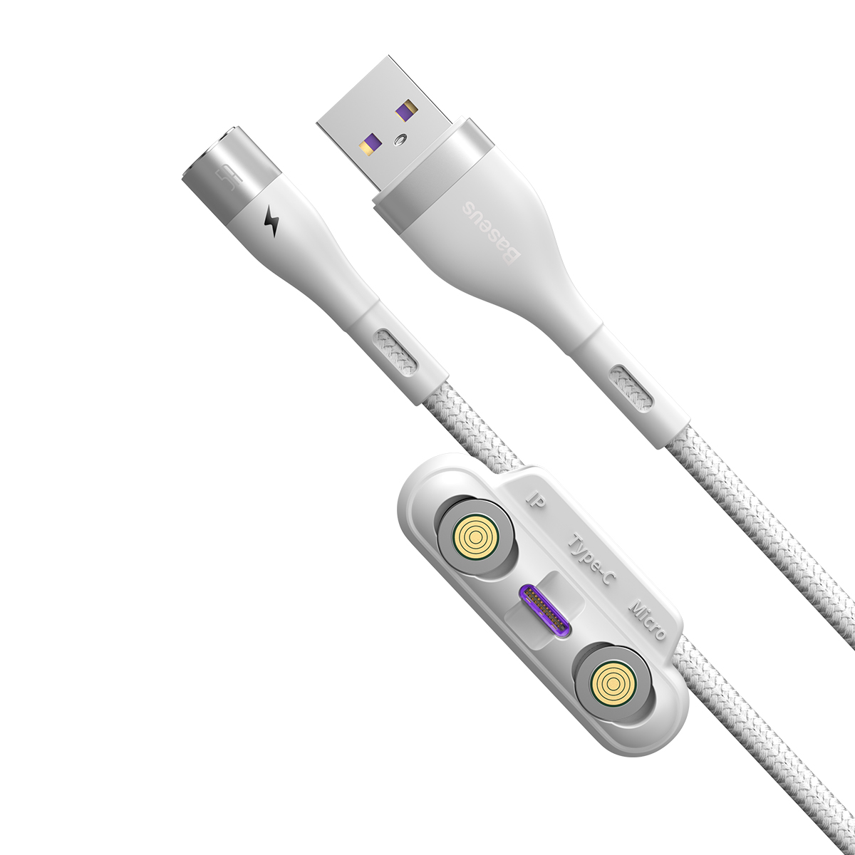 Baseus kabel magnetyczny 3w1 Zinc USB - Lightning + USB-C + microUSB 5A 1,0 m bia�y / 4