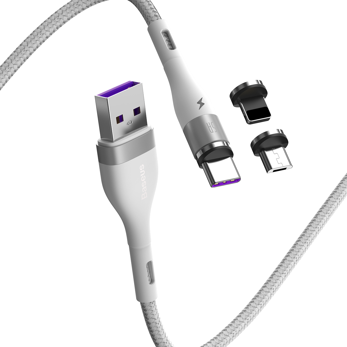 Baseus kabel magnetyczny 3w1 Zinc USB - Lightning + USB-C + microUSB 5A 1,0 m bia�y / 6