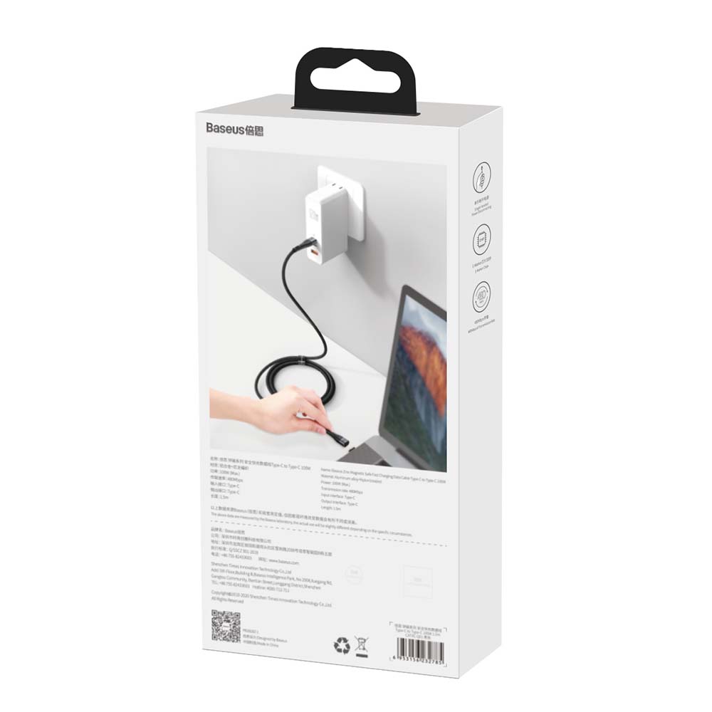 Baseus kabel magnetyczny Zinc PD USB-C - USB-C 1,5 m czarny 100W / 7