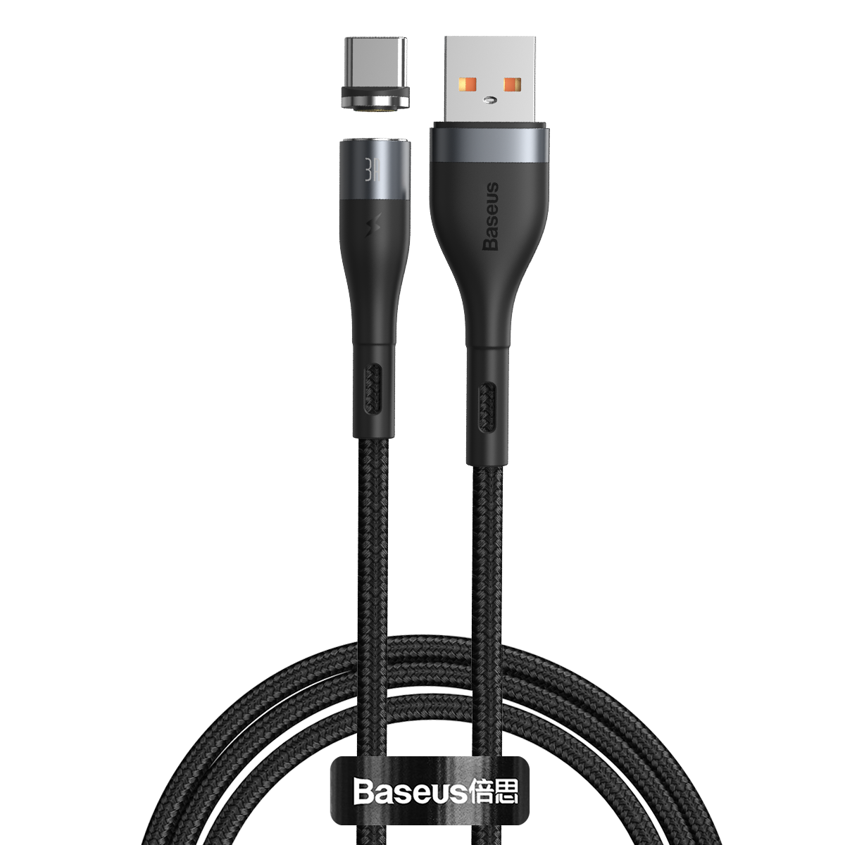 Baseus kabel magnetyczny Zinc USB - USB-C 3A 1,0 m szaro-czarny