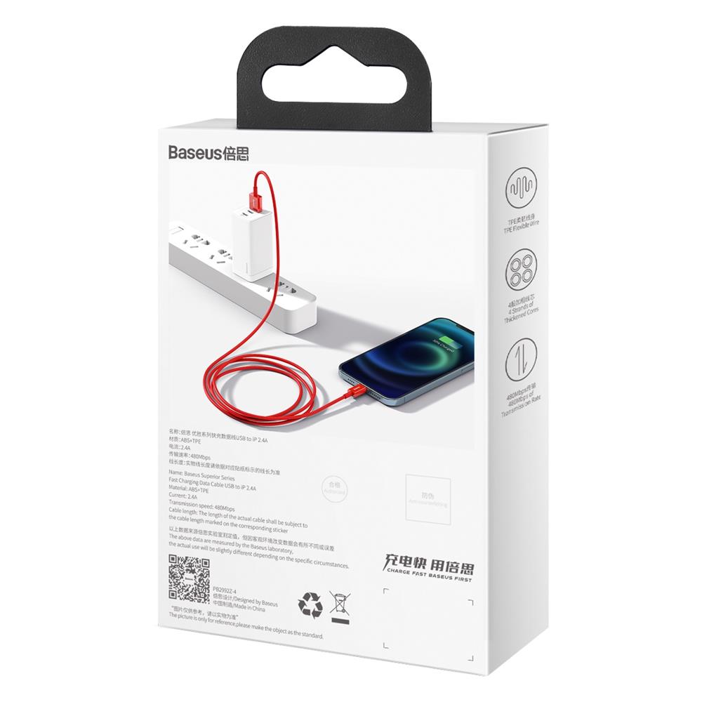 Baseus kabel Superior USB - Lightning 1,0 m 2,4A czerwony / 6