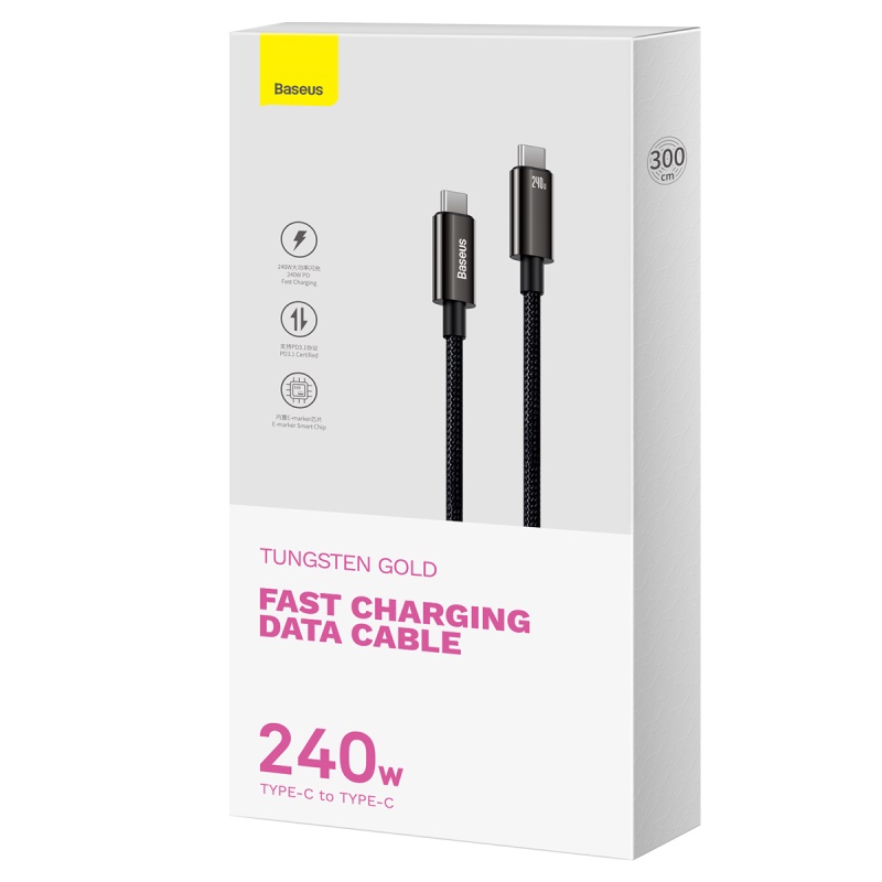 Baseus kabel Tungsten PD USB-C - USB-C 3,0m czarny 240W / 7