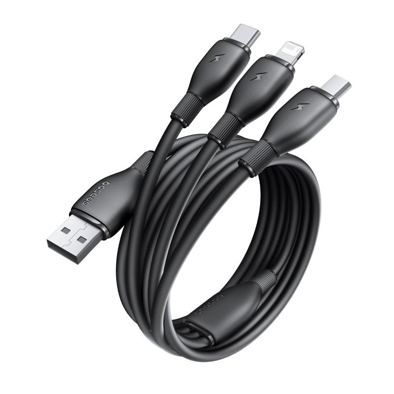 Baseus Kabel ultra-szybkiego �adowania One-for-Three USB-A do M+L+C 3.5A 0.8m Czarny / 4