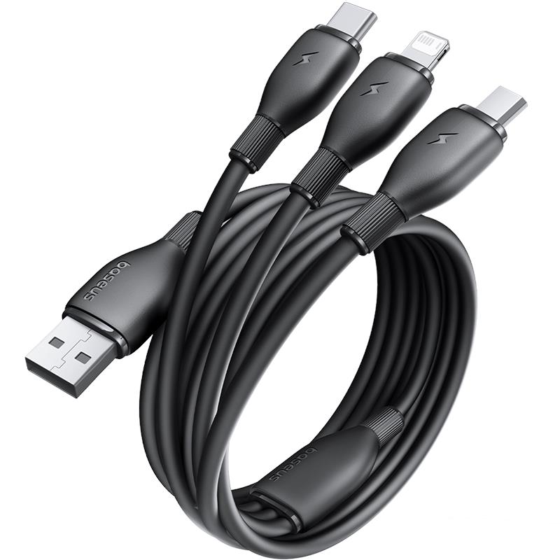 Baseus Kabel ultra-szybkiego �adowania One-for-Three USB-A do M+L+C 3.5A 0.8m Czarny / 5