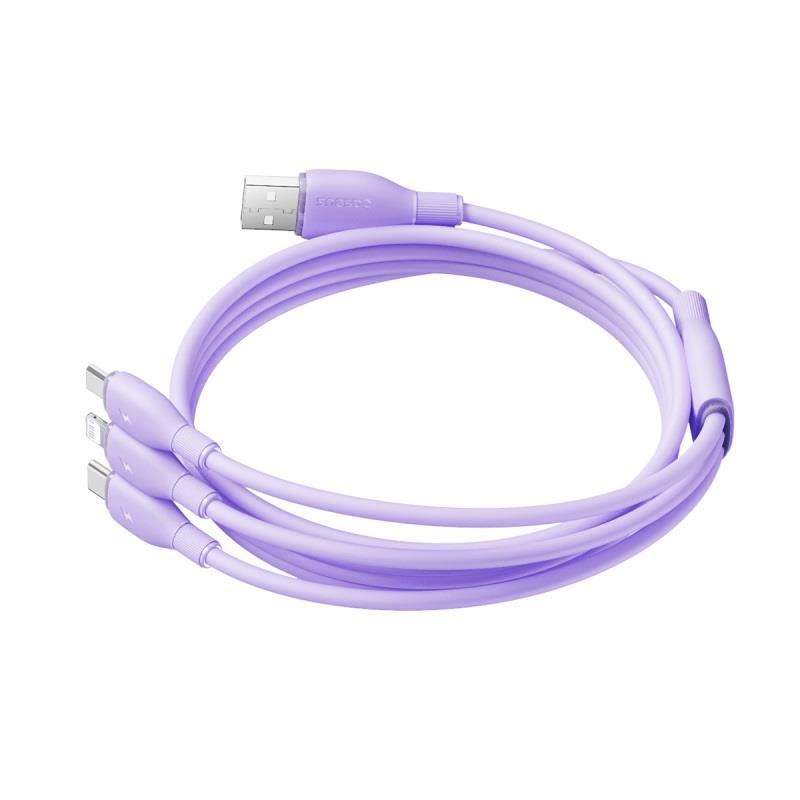 Baseus Kabel ultra-szybkiego �adowania One-for-Three USB-A do M+L+C 3.5A 1.3m Fioletowy / 3