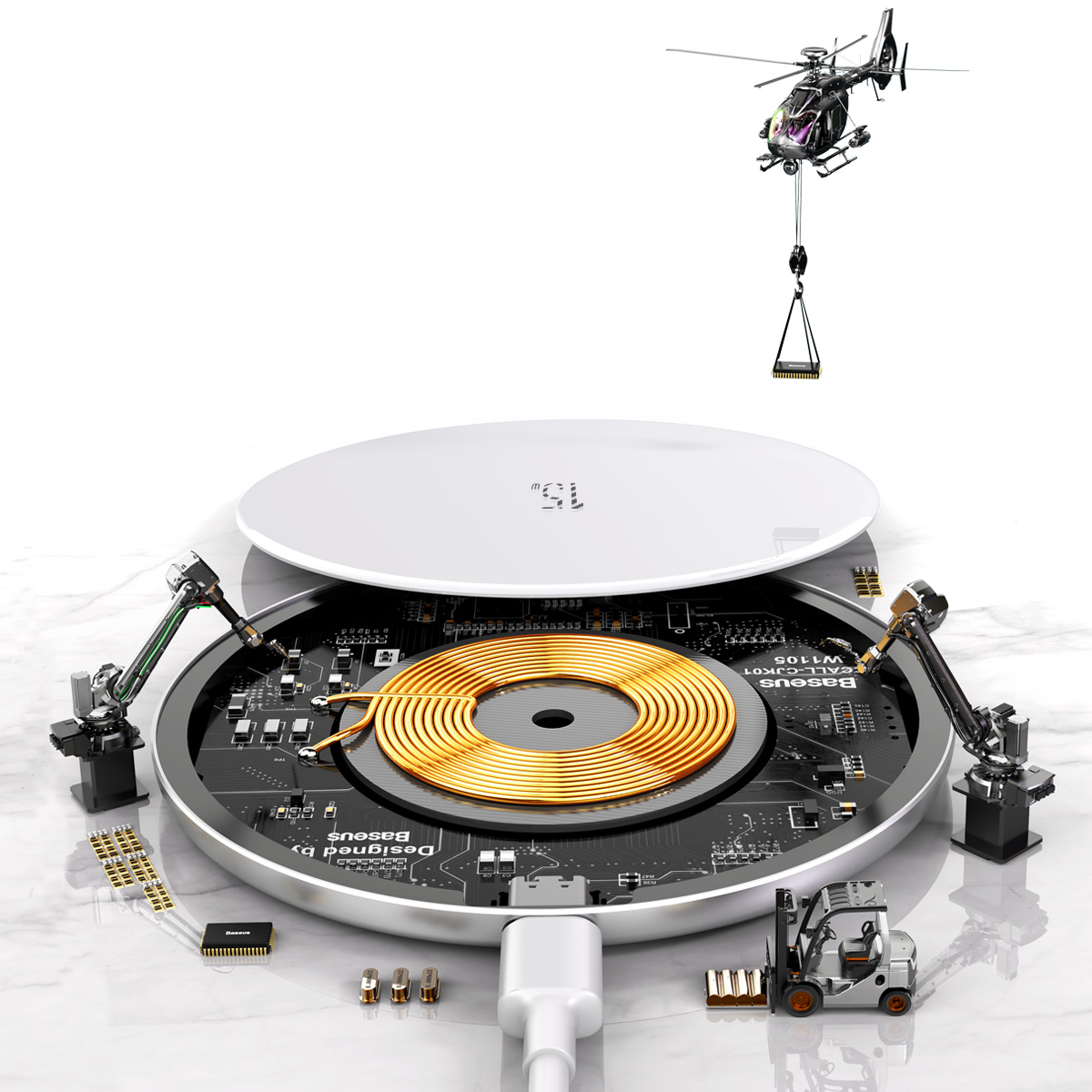 Baseus �adowarka indukcyjna Simple 15W Qi EPP bia�a / 5