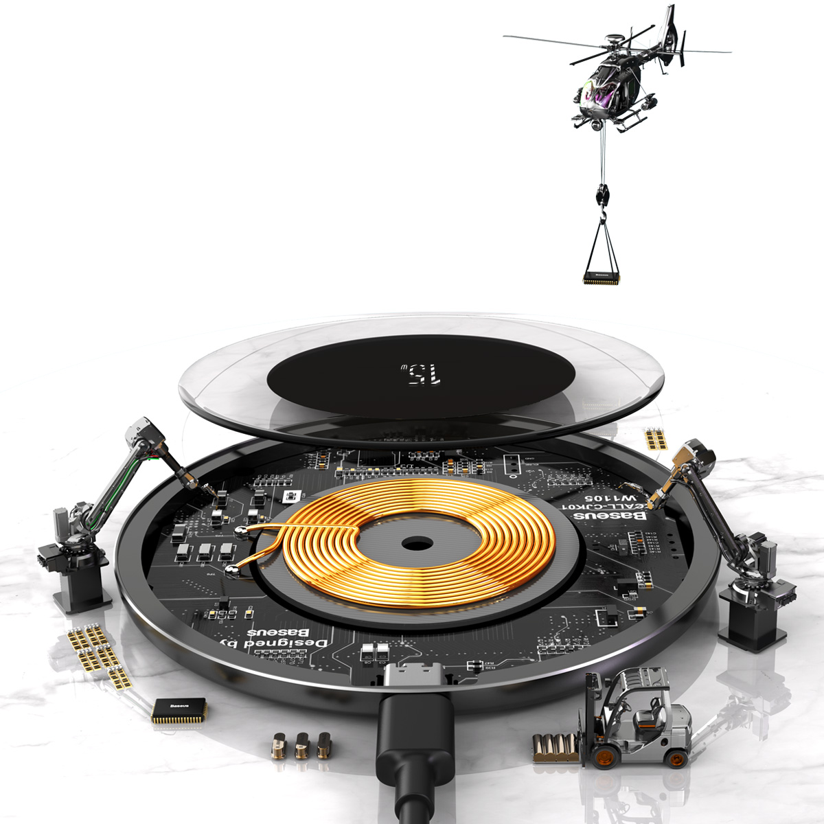 Baseus �adowarka indukcyjna Simple 15W Qi EPP prze�roczysta / 5