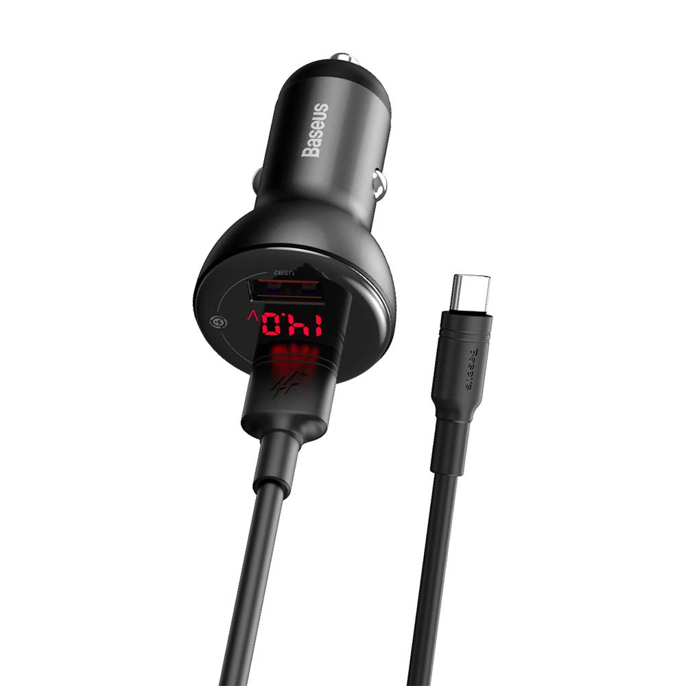 Baseus �adowarka samochodowa Digital Display QC 3.0 45W 2x USB szara + kabel USB - USB-C 1m 5A / 3