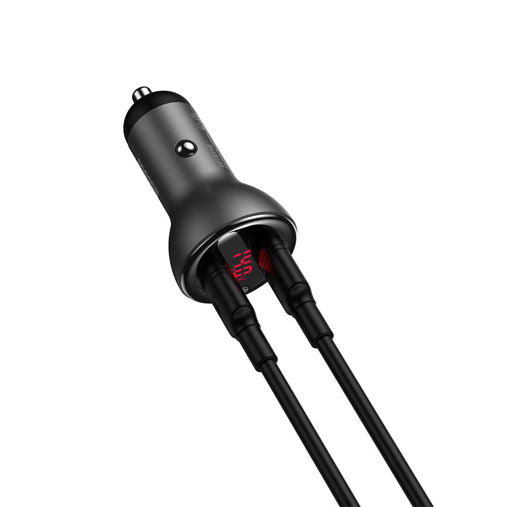 Baseus �adowarka samochodowa Digital Display QC 3.0 45W 2x USB szara + kabel USB - USB-C 1m 5A / 4