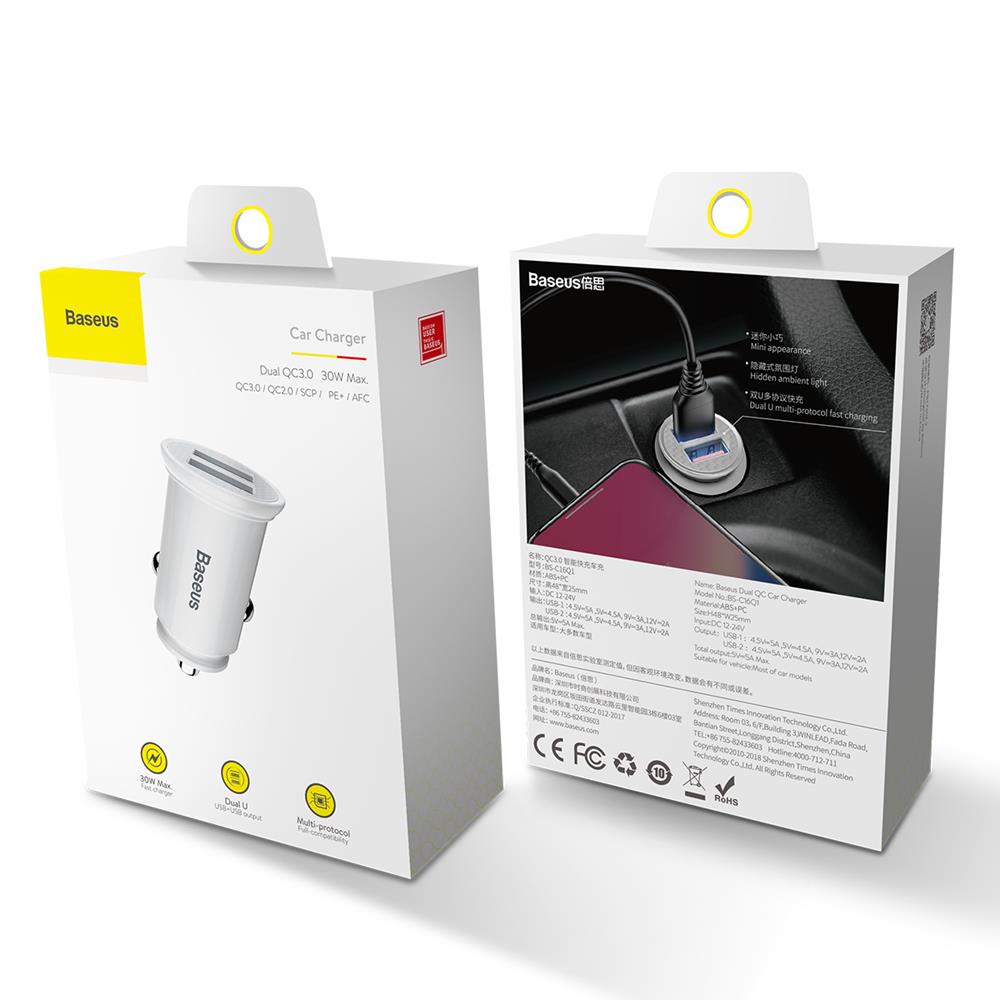 Baseus �adowarka samochodowa Dual QC3.0 30W bia�a / 6
