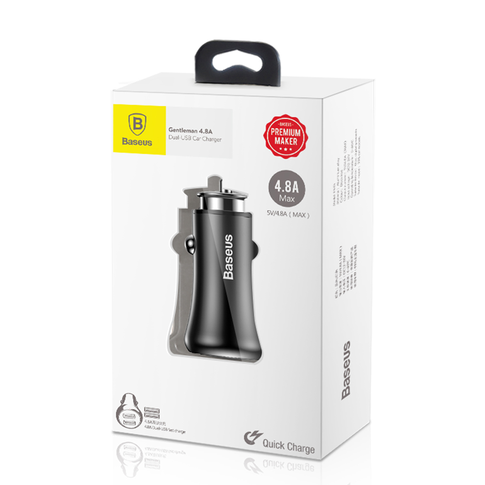 Baseus �adowarka samochodowa Gentleman czarna  2x2.4A / 5