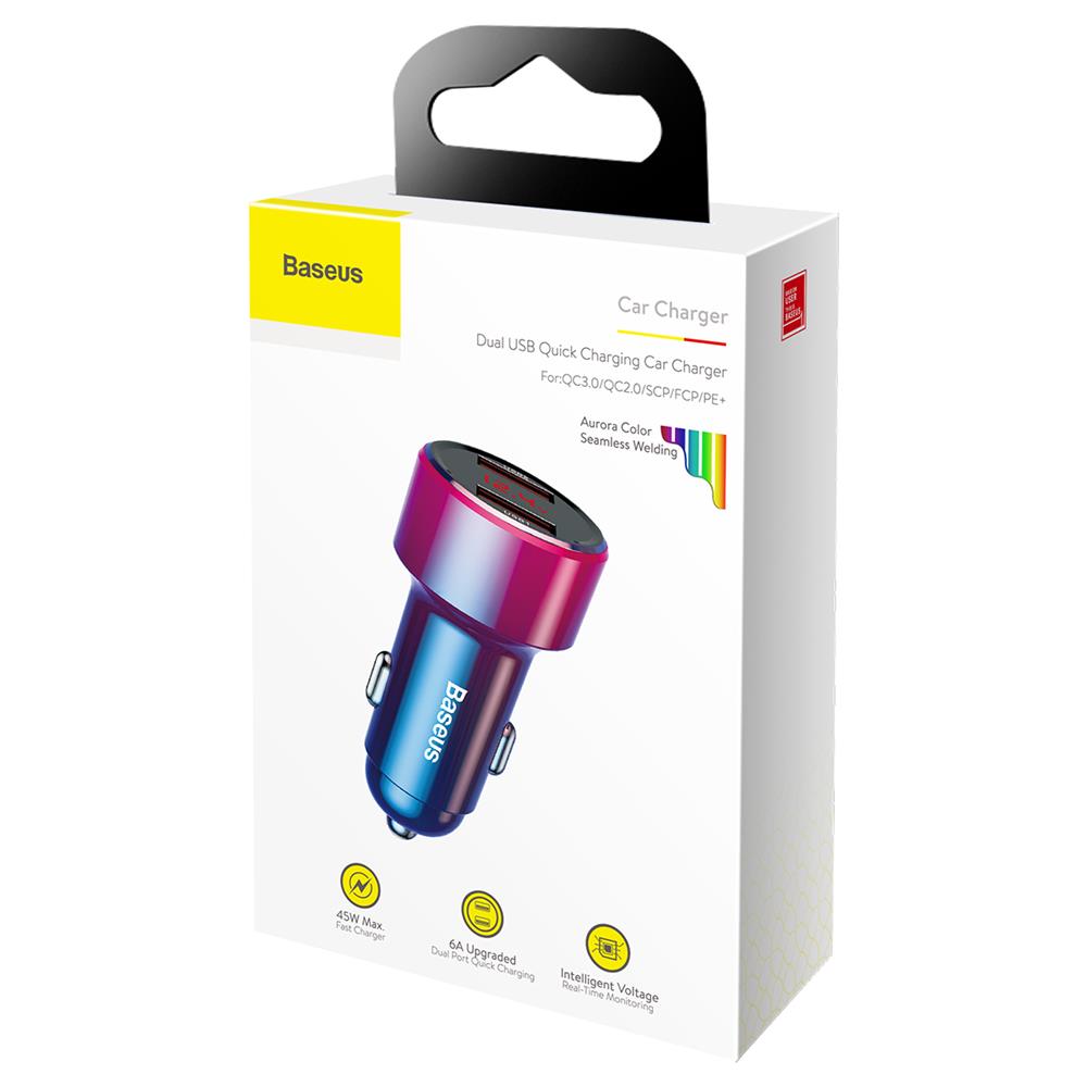 Baseus �adowarka samochodowa Magic PPS QC 3.0+ 2USB czerwona 45W / 6