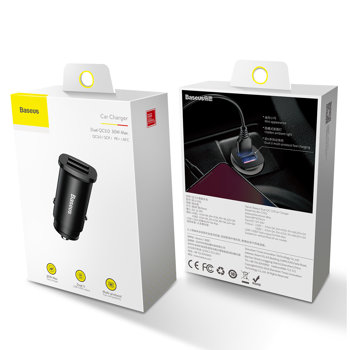 Baseus �adowarka samochodowa Square Metal 2x USB 30W QC 3.0 czarna / 7