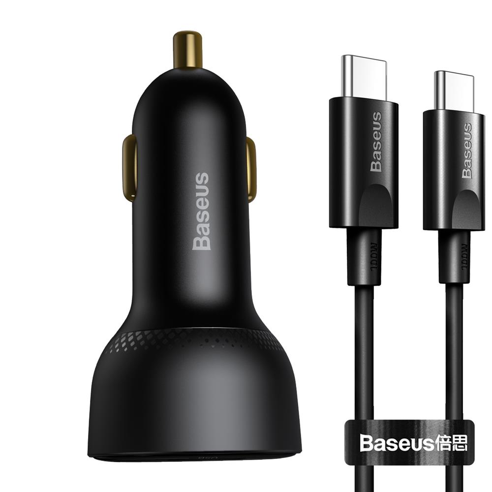 Baseus adowarka samochodowa Superme PD 100W 1x USB 1x USB-C czarna + kabel USB-C - USB-C