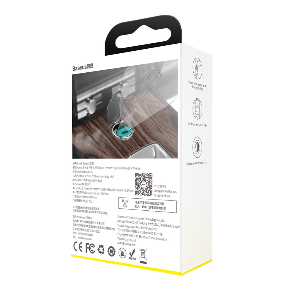 Baseus �adowarka samochodowa Tiny Star Mini PPS 1USB typ-C niebieska 30W / 9