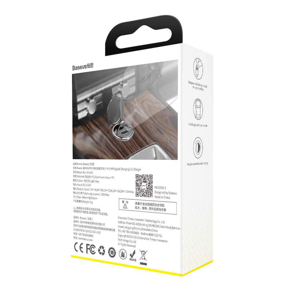 Baseus �adowarka samochodowa Tiny Star Mini PPS 1USB typ-C z kablem typ-C do 8-pin 18W szara 30W / 9