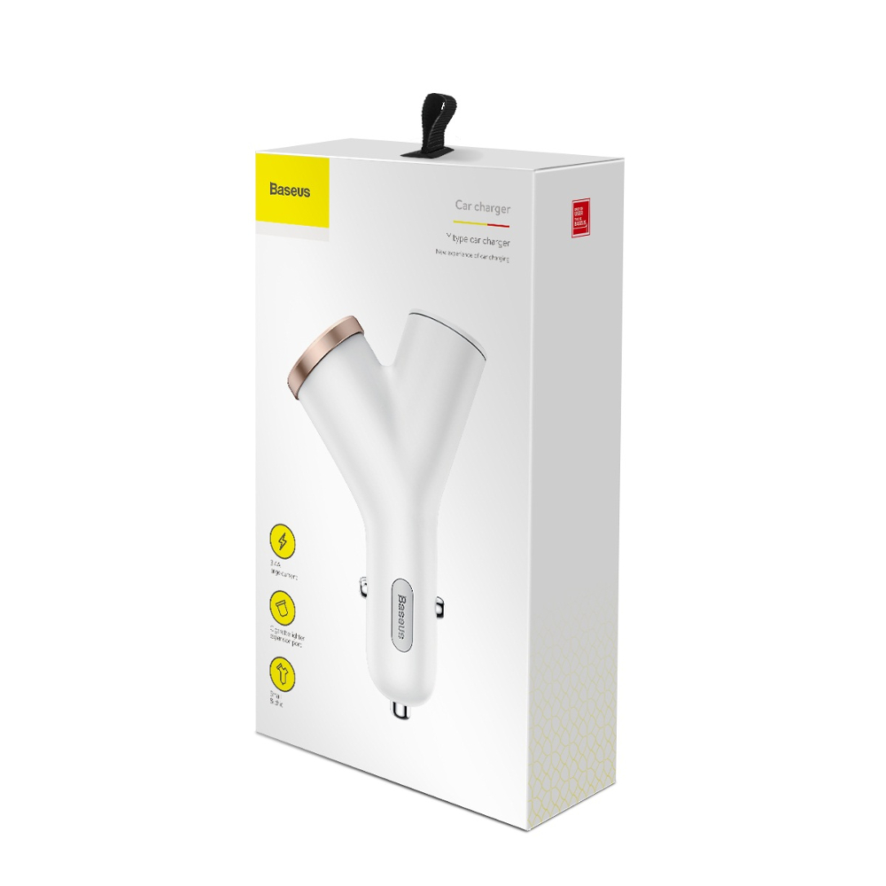 Baseus �adowarka samochodowa Y Type 2USB + gniazdo bia�a / 6
