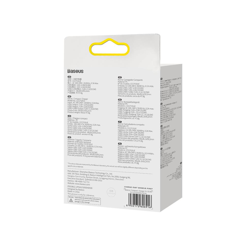 Baseus �adowarka sieciowa Compact 2 x USB bia�a 10,5W / 6