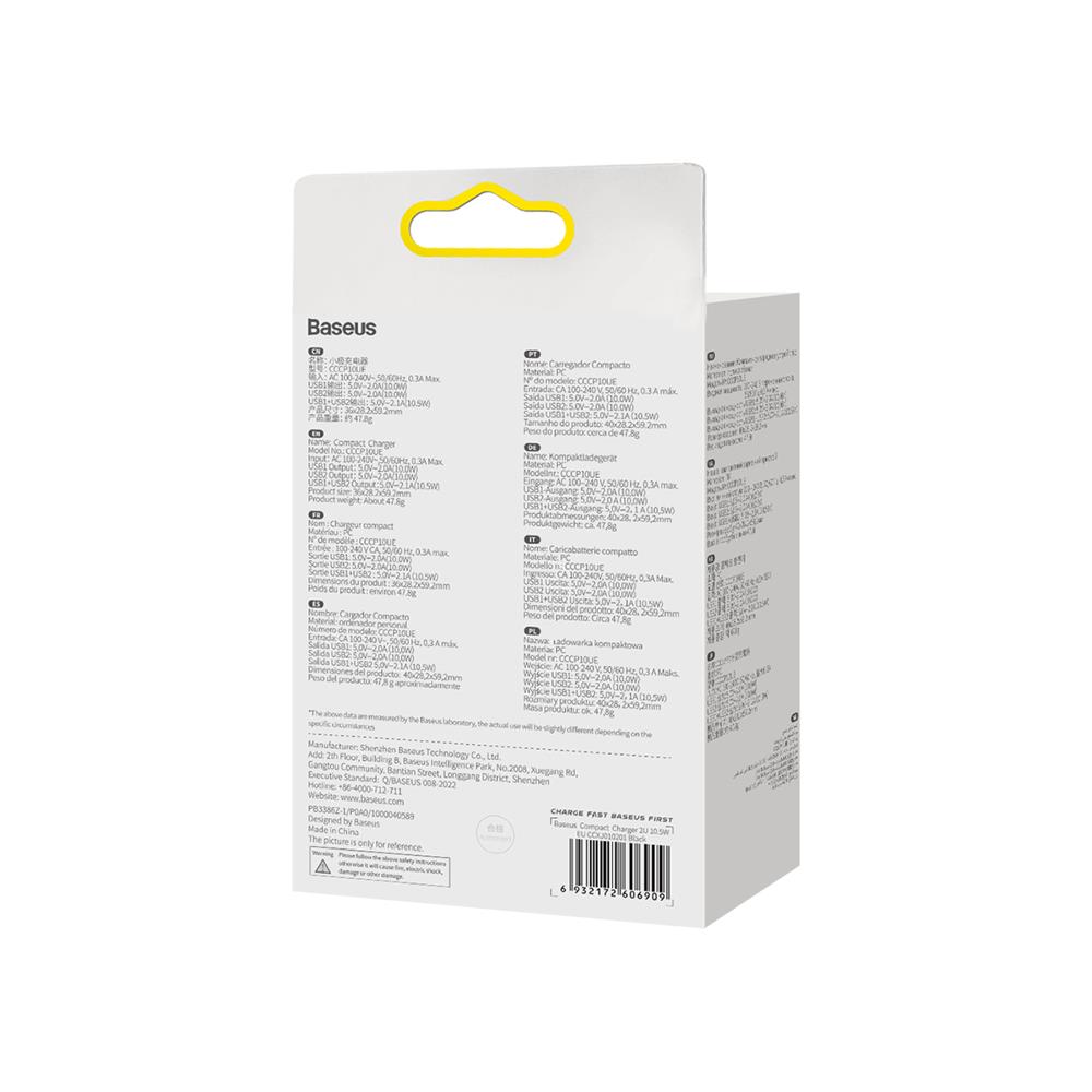 Baseus �adowarka sieciowa Compact 2 x USB czarna 10,5W / 7