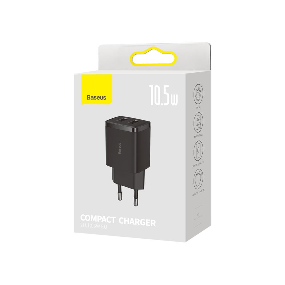Baseus �adowarka sieciowa Compact 2 x USB czarna 10,5W / 8