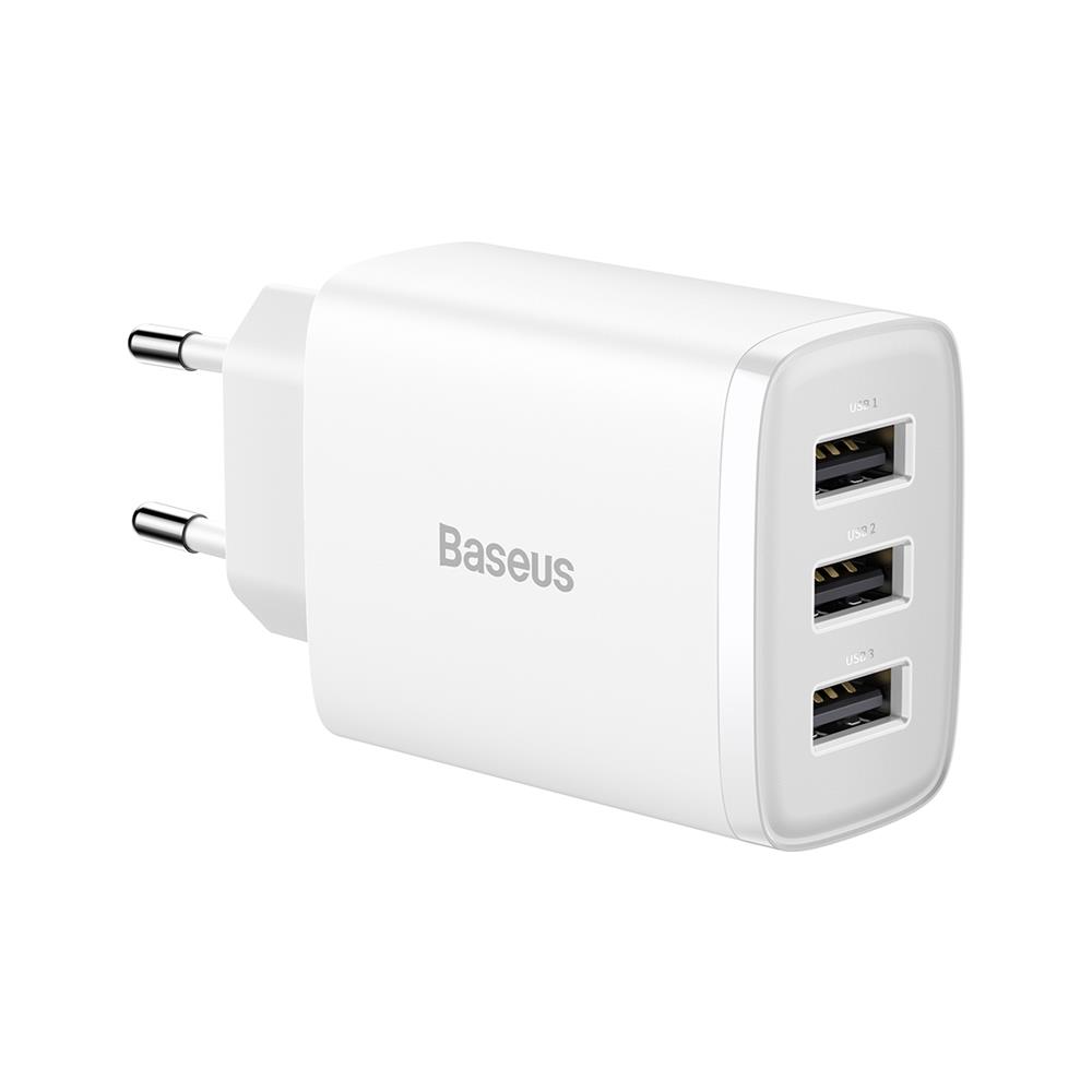 Baseus adowarka sieciowa Compact 3 x USB biaa 17W