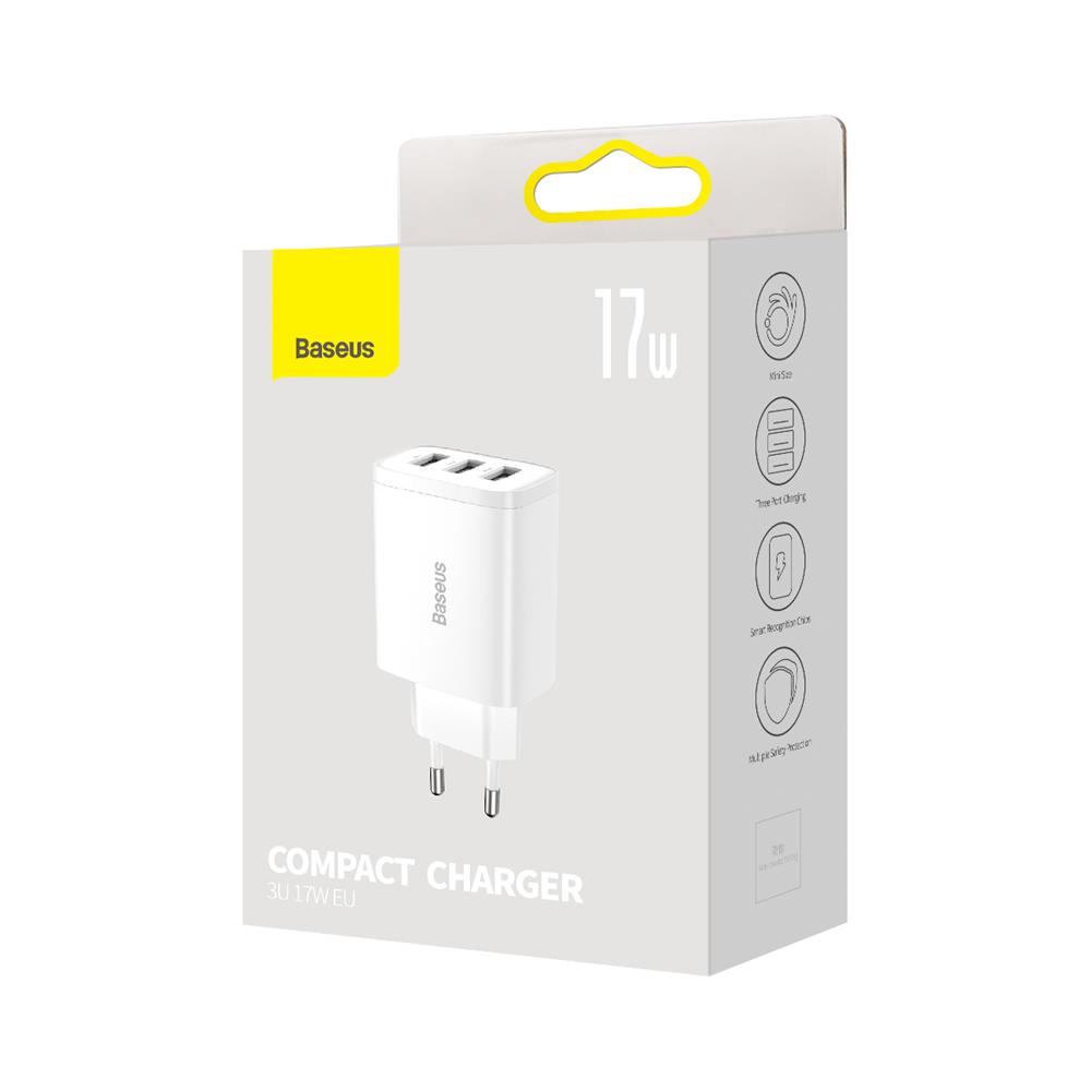 Baseus �adowarka sieciowa Compact 3 x USB bia�a 17W / 7