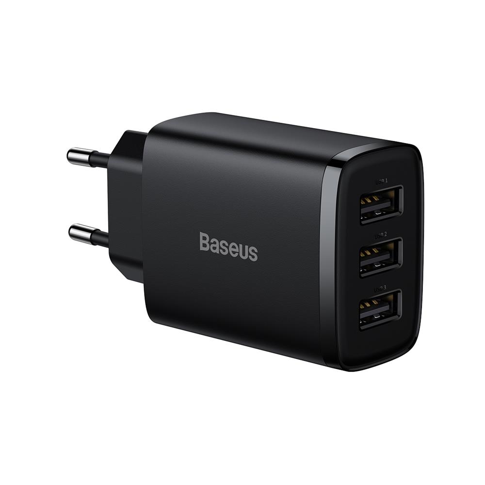 Baseus adowarka sieciowa Compact 3 x USB czarna 17W