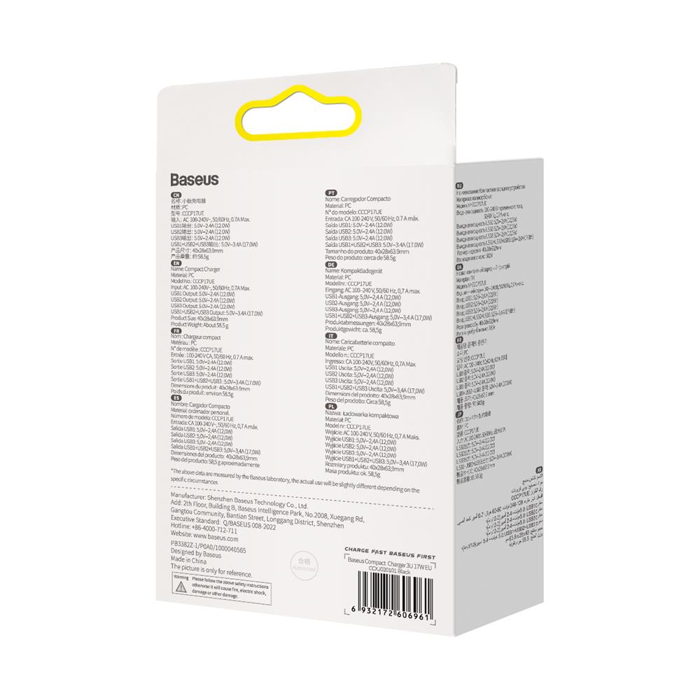 Baseus �adowarka sieciowa Compact 3 x USB czarna 17W / 6